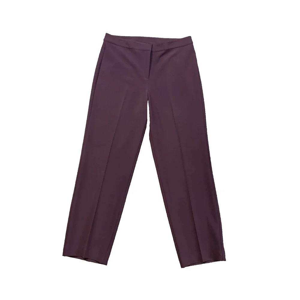 St John Pants Womens 10 Dark Purple Flat Front High Rise Zip Fly Trousers